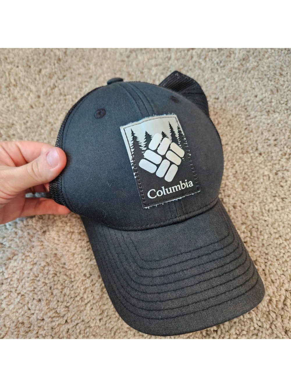 Columbia Black Mesh Trucker Hat Outdoor Trees Logo Patch Adjustable Cap